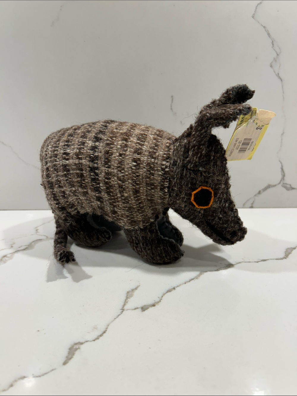 Handcrafted Brown Armadillo Plush Home Art Accent